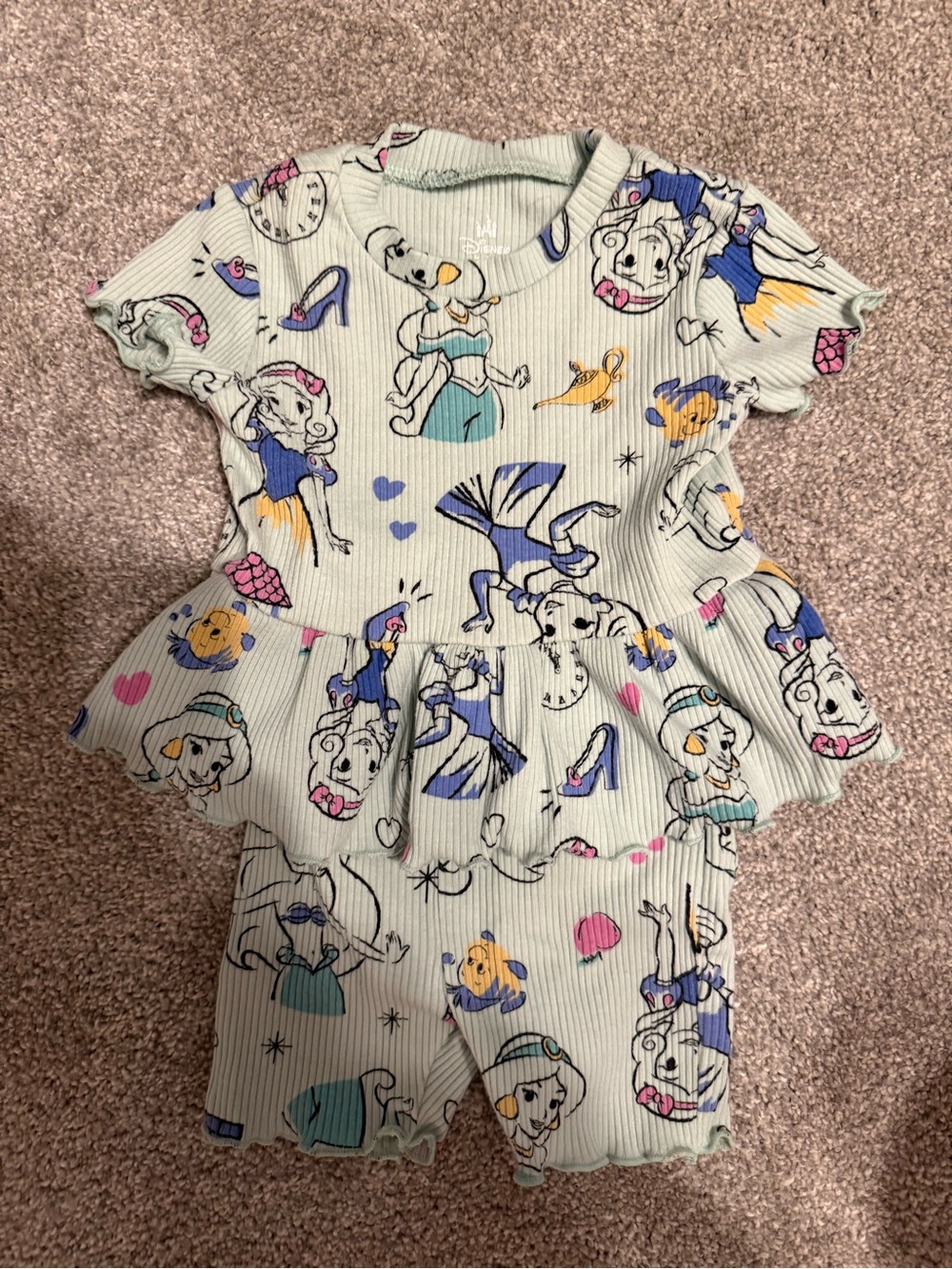 Girls Light Green Disney Princess Peplum Pajama Set